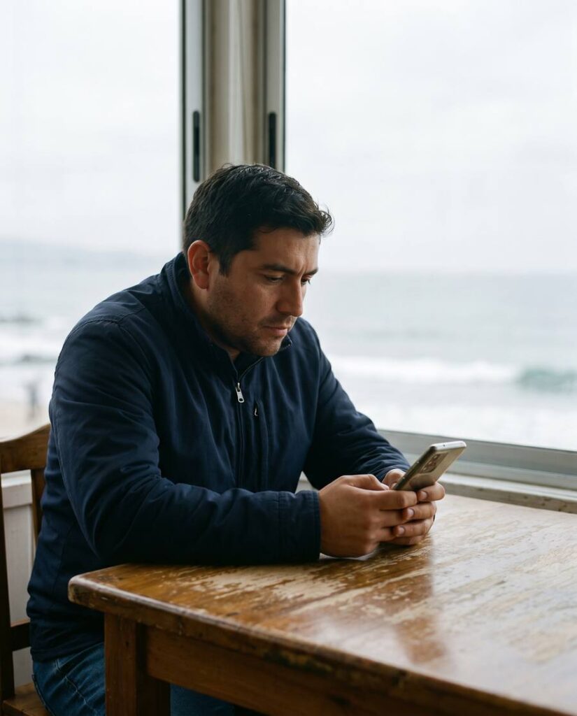 Persona revisando una app en su celular